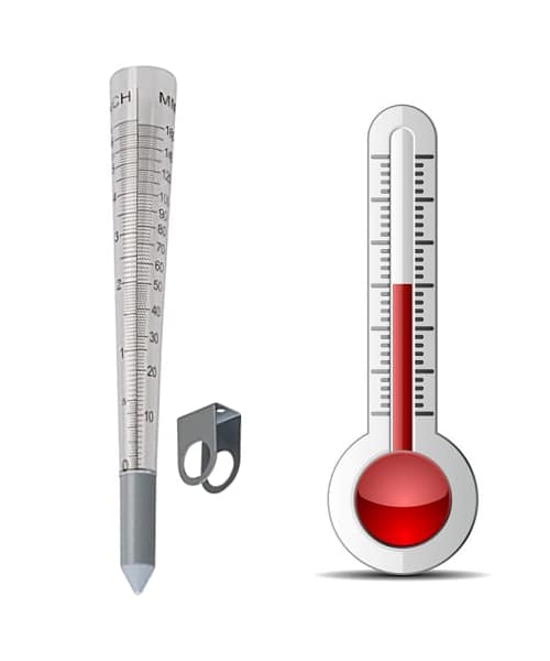 مقياس المطر مع ميزان حرارة