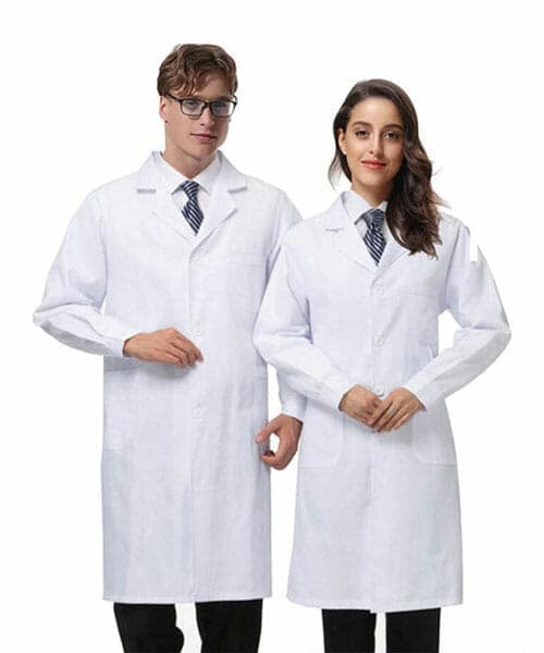 مريول مختبر طبي أكمام طويلة لون أبيض